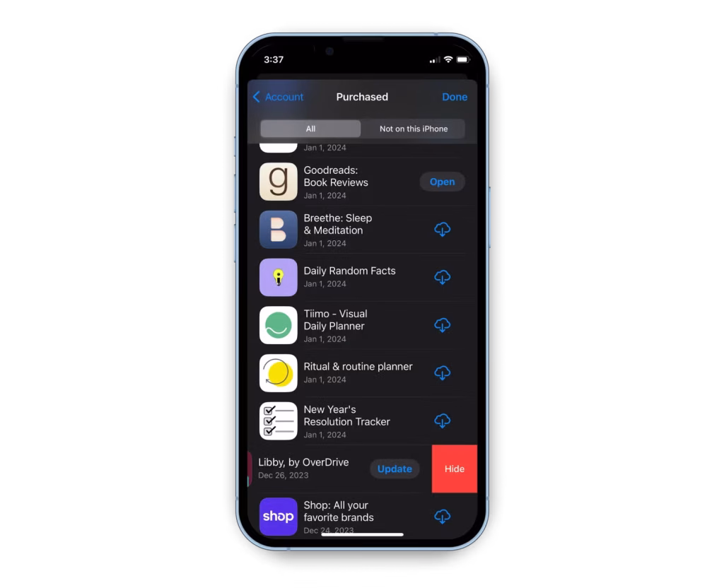 Hidden Purchases in App Store to restore apps